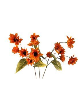 Artificial Orange Daisy Stems Set of 3 21 Inch Faux Silk Flowers Fall Decor
